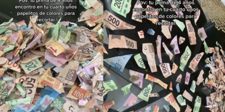 Niña confunde billetes con papelitos de colores y recorta miles de pesos