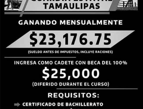 Buscan aspirantes a Guardia Estatal; Les ofrecen sueldo de 23 mil mensuales