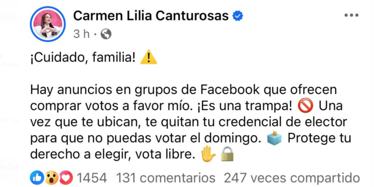 Alerta Carmen Lilia Canturosas por robo de credenciales de elector.