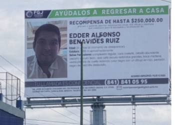 Fiscalía despliega espectaculares para localizar a Edder Benavides