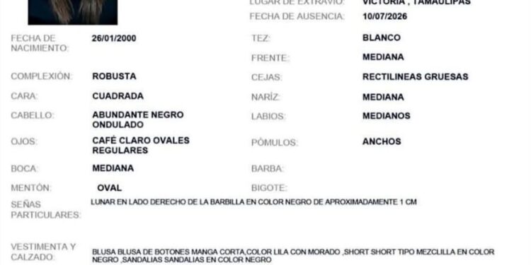 Buscan a joven de 26 años desaparecida en Ciudad Victoria