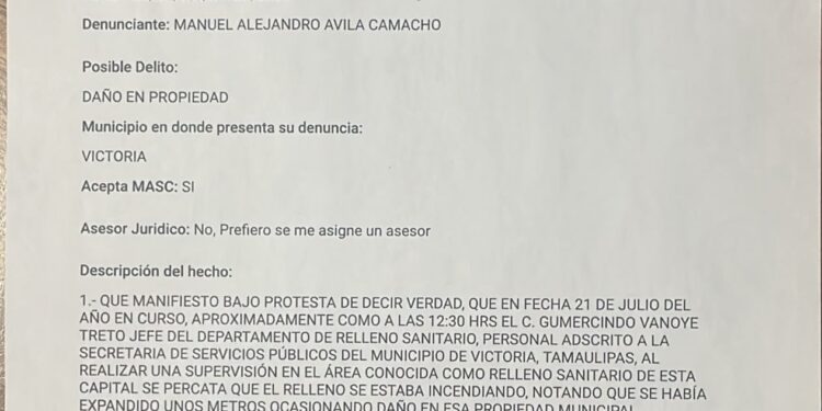 Formaliza gobierno municipal denuncia por incendio en relleno sanitario