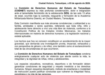 CODHET tardó 19 días en pronunciarse por feminicidio de Dafne